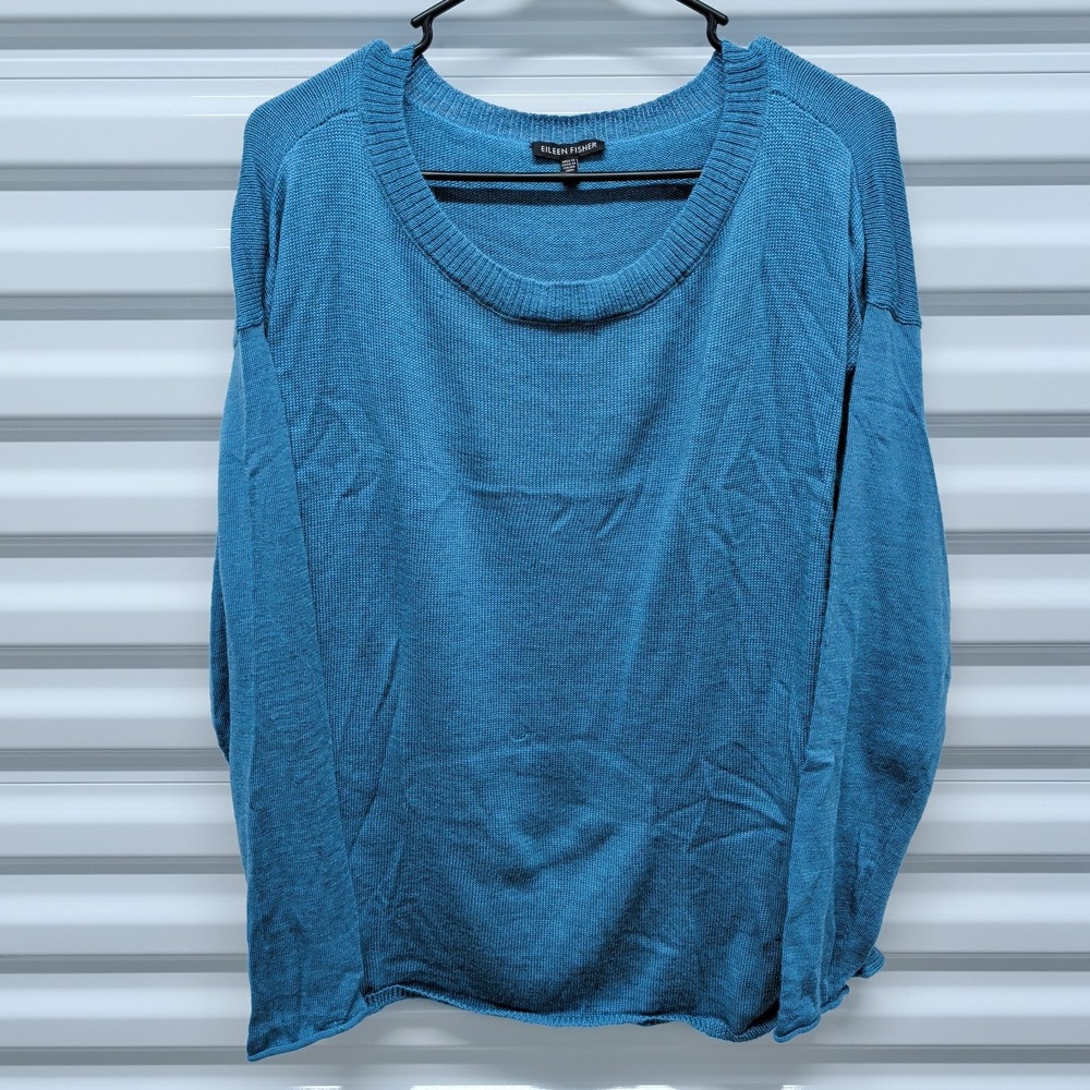 Eileen Fisher Minimalist Teal Merino Wool Sweater Medium Quiet Lux Office Chic — photo 2